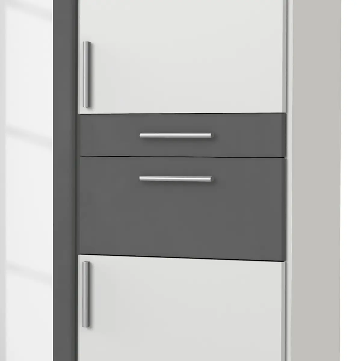 Drehtürenschrank I 91cm Weiß/Weiß/Graphit | Weiß