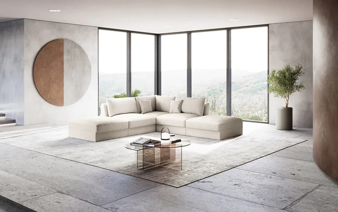 Ecksofa Beige/Kaschmir Webstoff Palila | Beige