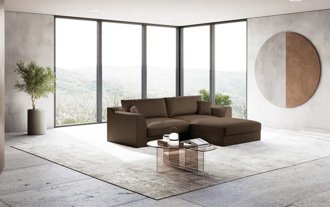 Ecksofa mit Longchair Palila | Braun