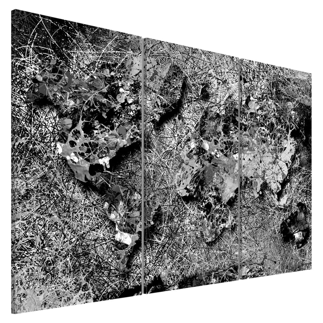 Bild World Map Grey Thread Leinen Silber 90 x 60cm | Grau
