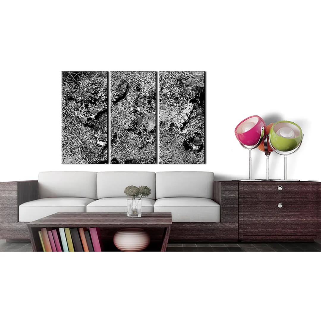 Bild World Map Grey Thread Leinen Silber 90 x 60cm | Grau