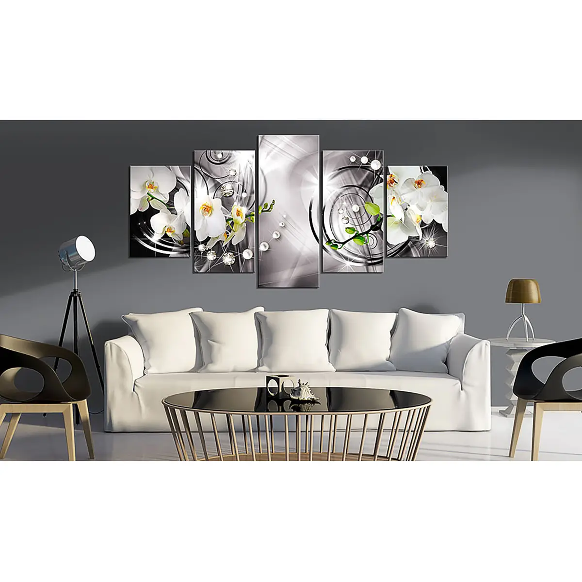 Bild Orchid, Pearls & Diamonds Leinen Multicolor | Mehrfarbig