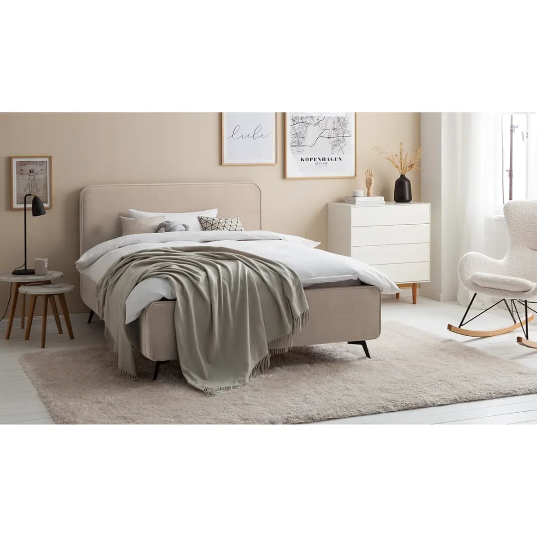 Polsterbett KARELIA 160 x 200cm Samt Ravi Beige | Beige