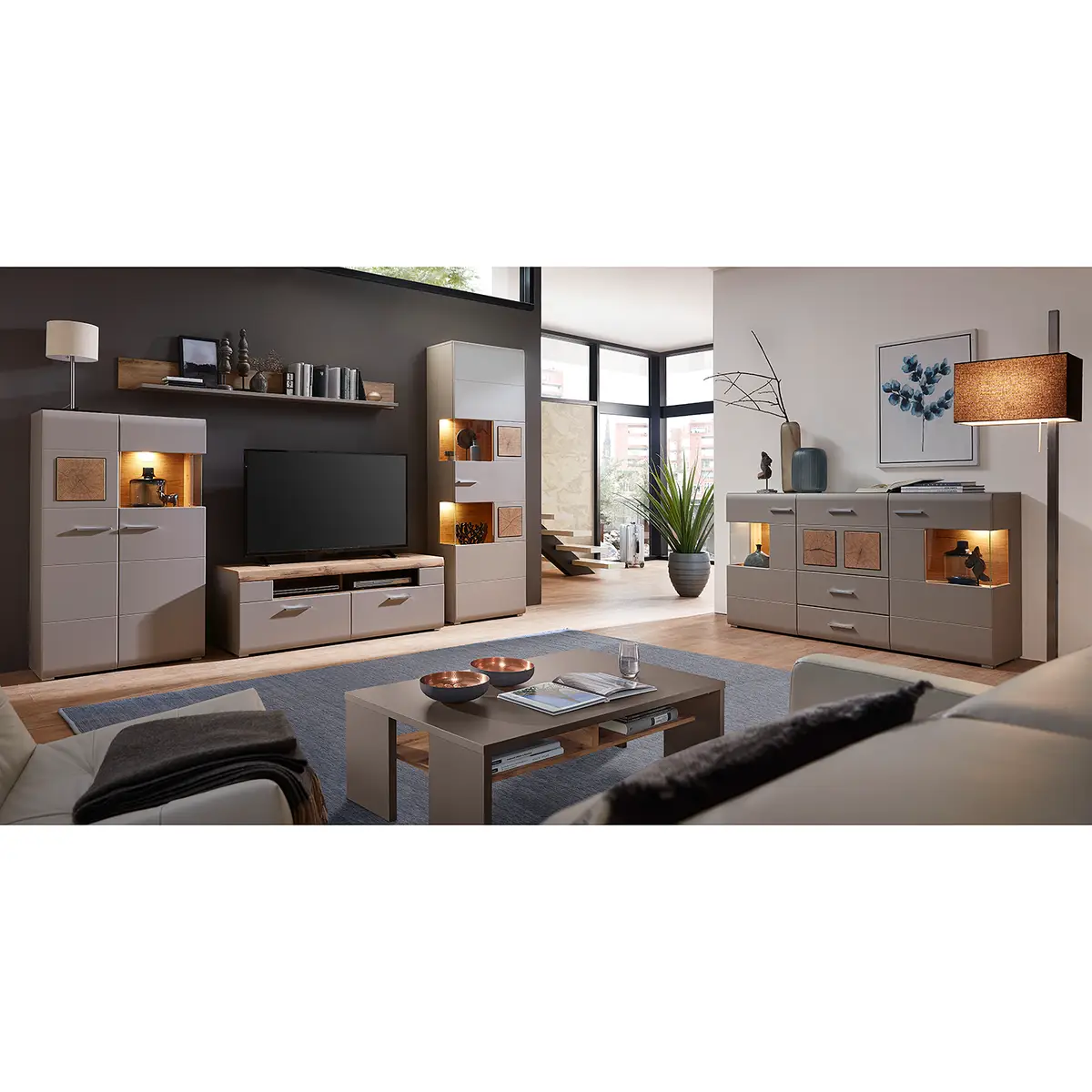 Standvitrine Grau/Taupe | Grau