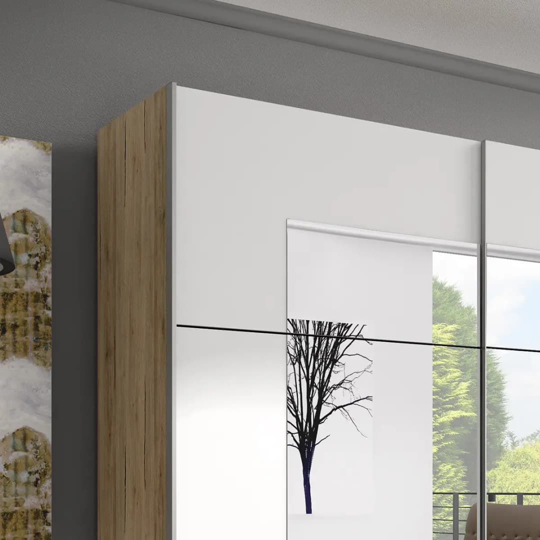 Schwebetürenschrank Salton 200cm Beige/Eiche Sanremo Dekor/Weiß