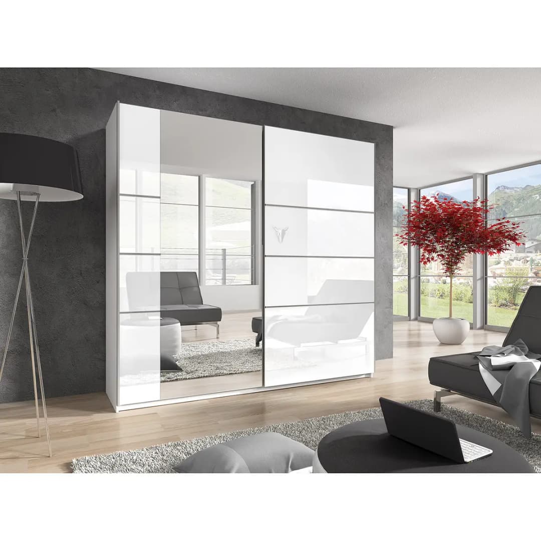 Schwebetürenschrank Salton 180cm Weiß/Weiß | Weiß