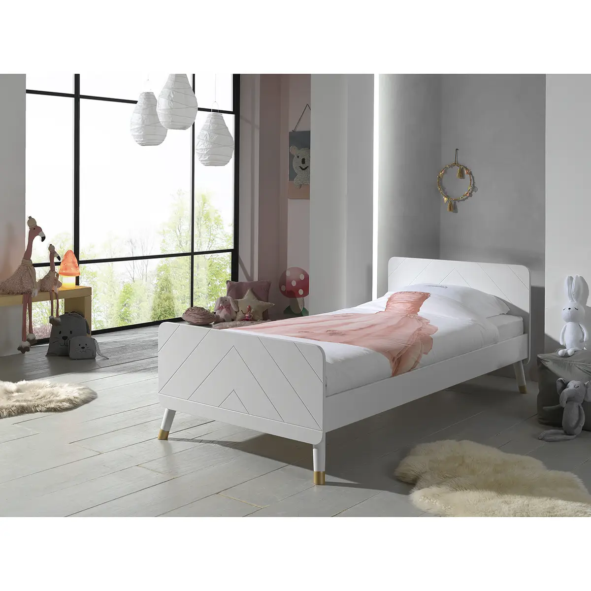 Einzelbett 90 x 200cm Weiß/Weiß | Weiß