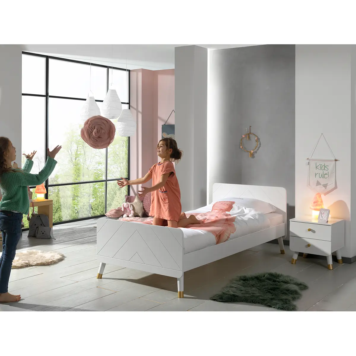 Einzelbett 90 x 200cm Weiß/Weiß | Weiß