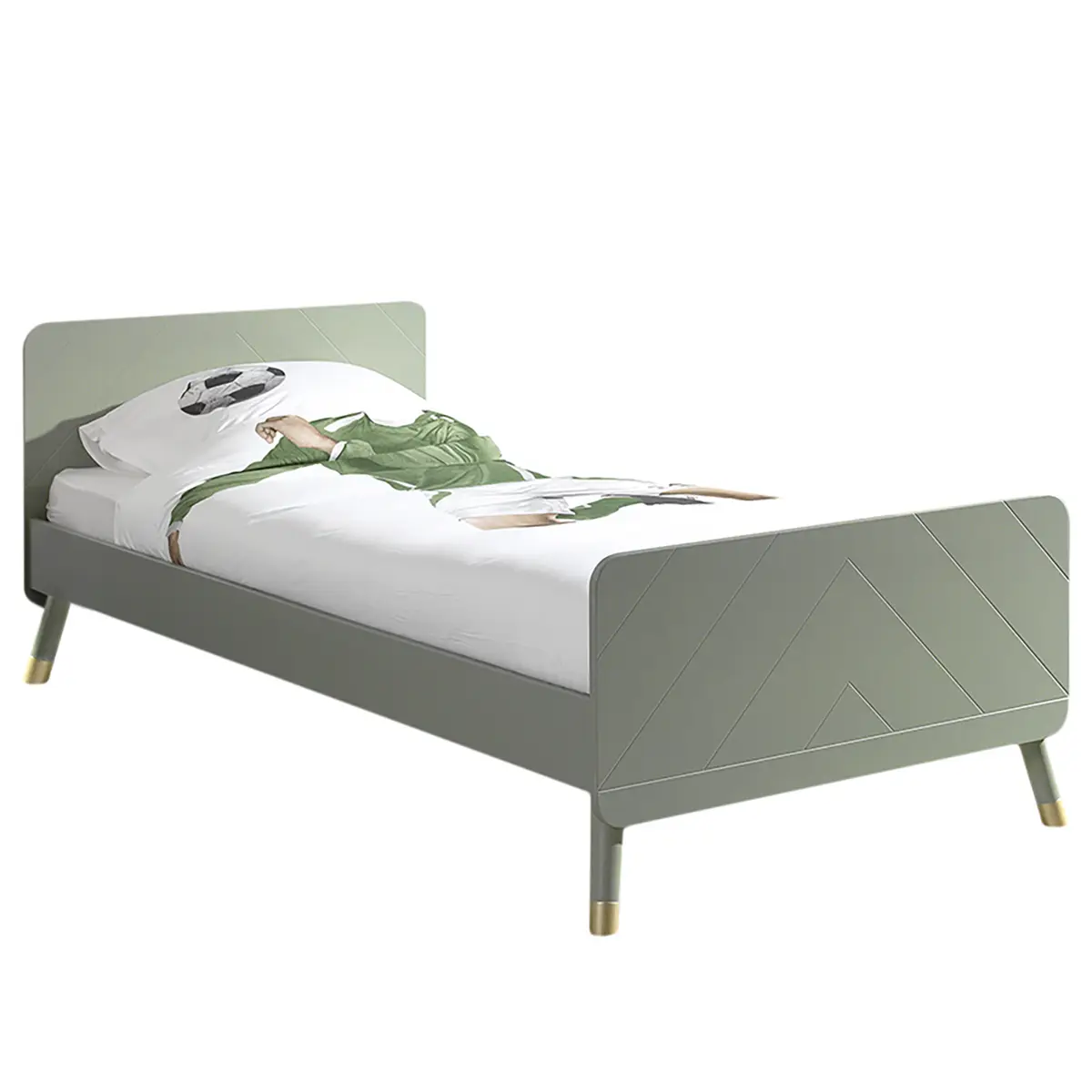 Einzelbett 90 x 200cm Grün/Olivgrün | Grün