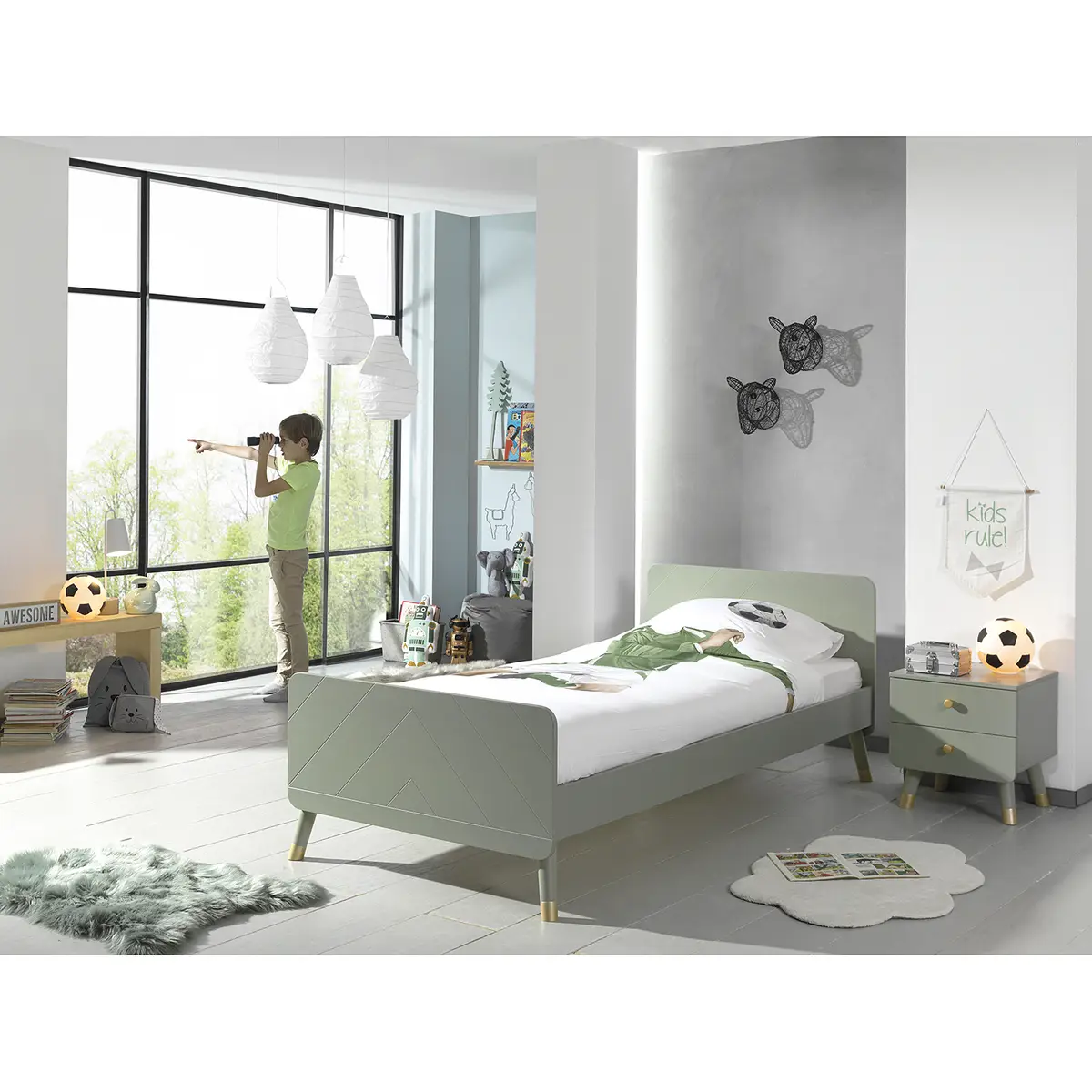 Einzelbett 90 x 200cm Grün/Olivgrün | Grün