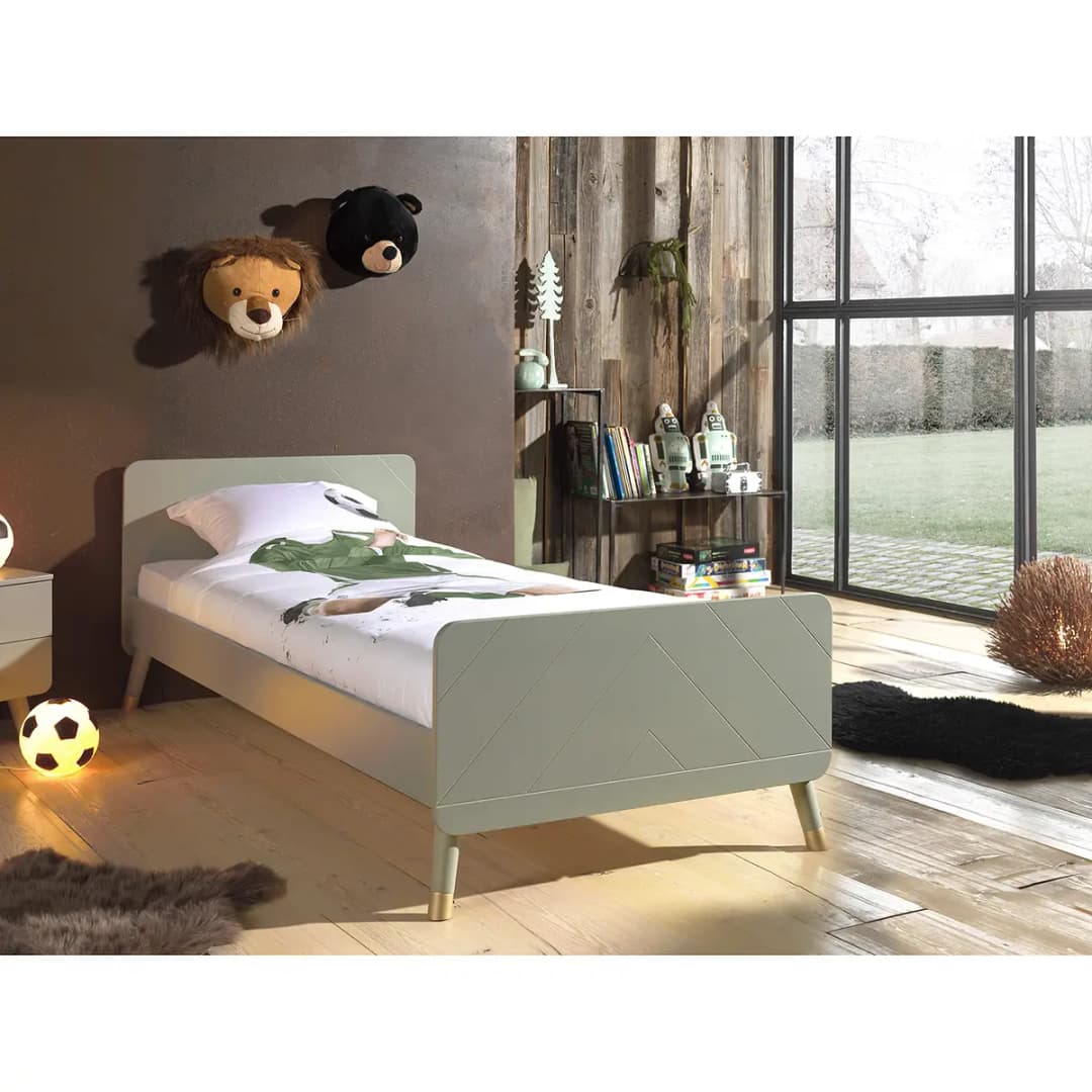 Einzelbett 90 x 200cm Grün/Olivgrün | Grün