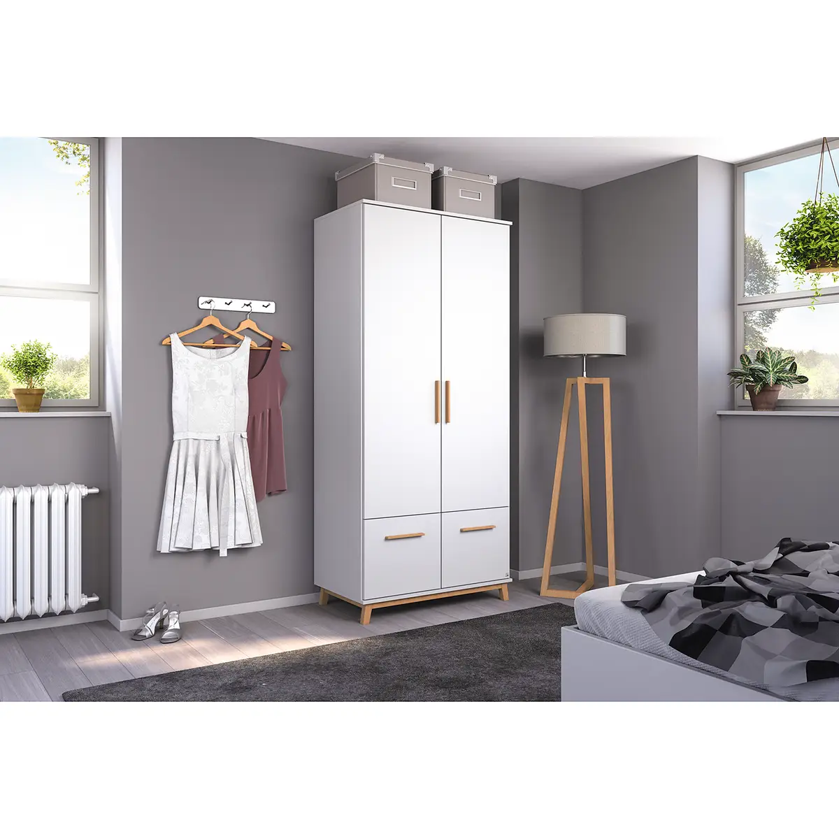 Drehtürenschrank I 92cm Weiß | Weiß