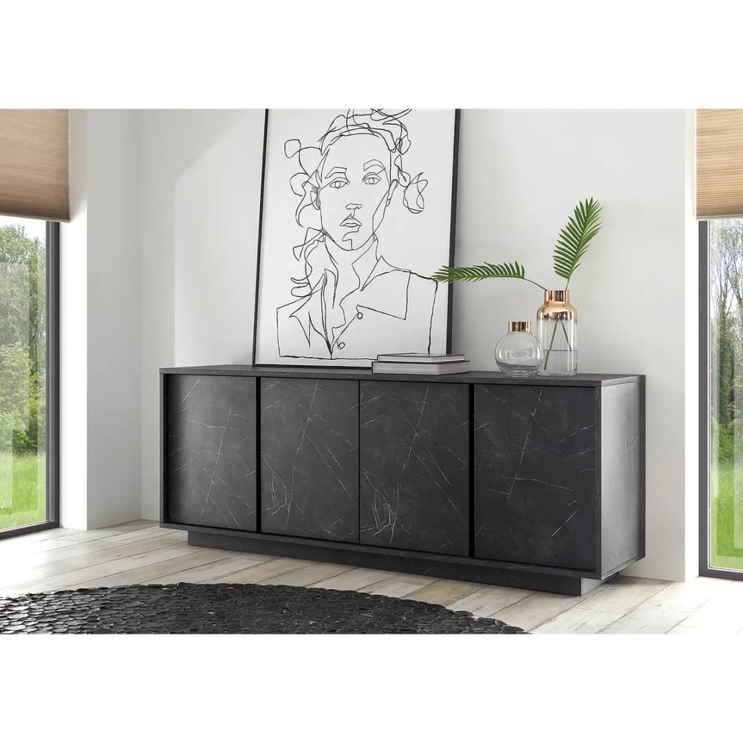Sideboard Grau/Marmor Anthrazit Dekor | Grau