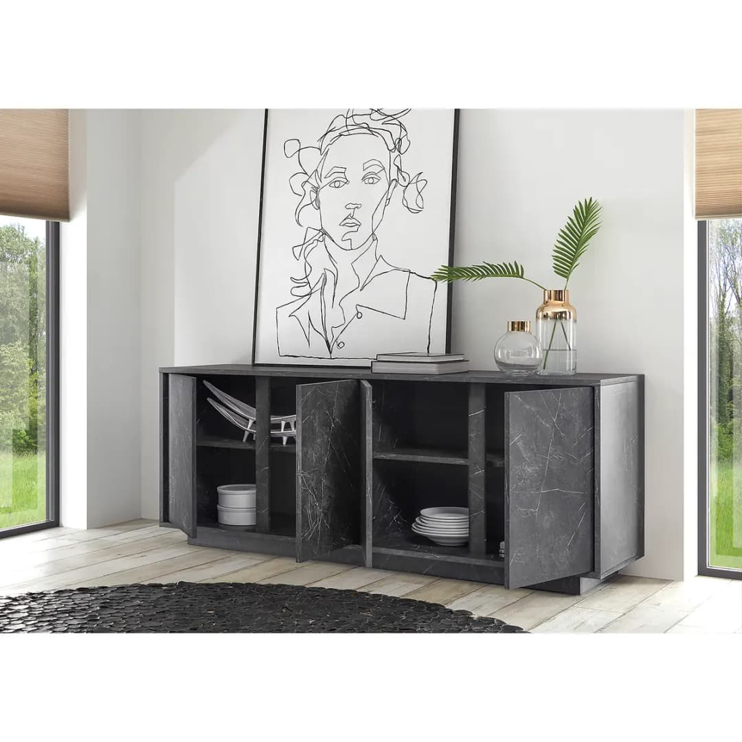 Sideboard Grau/Marmor Anthrazit Dekor | Grau