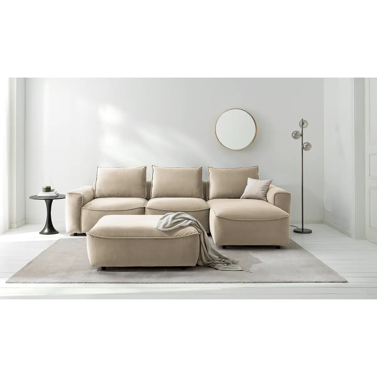 Ecksofa mit Longchair Gold Samt Shyla | Gold
