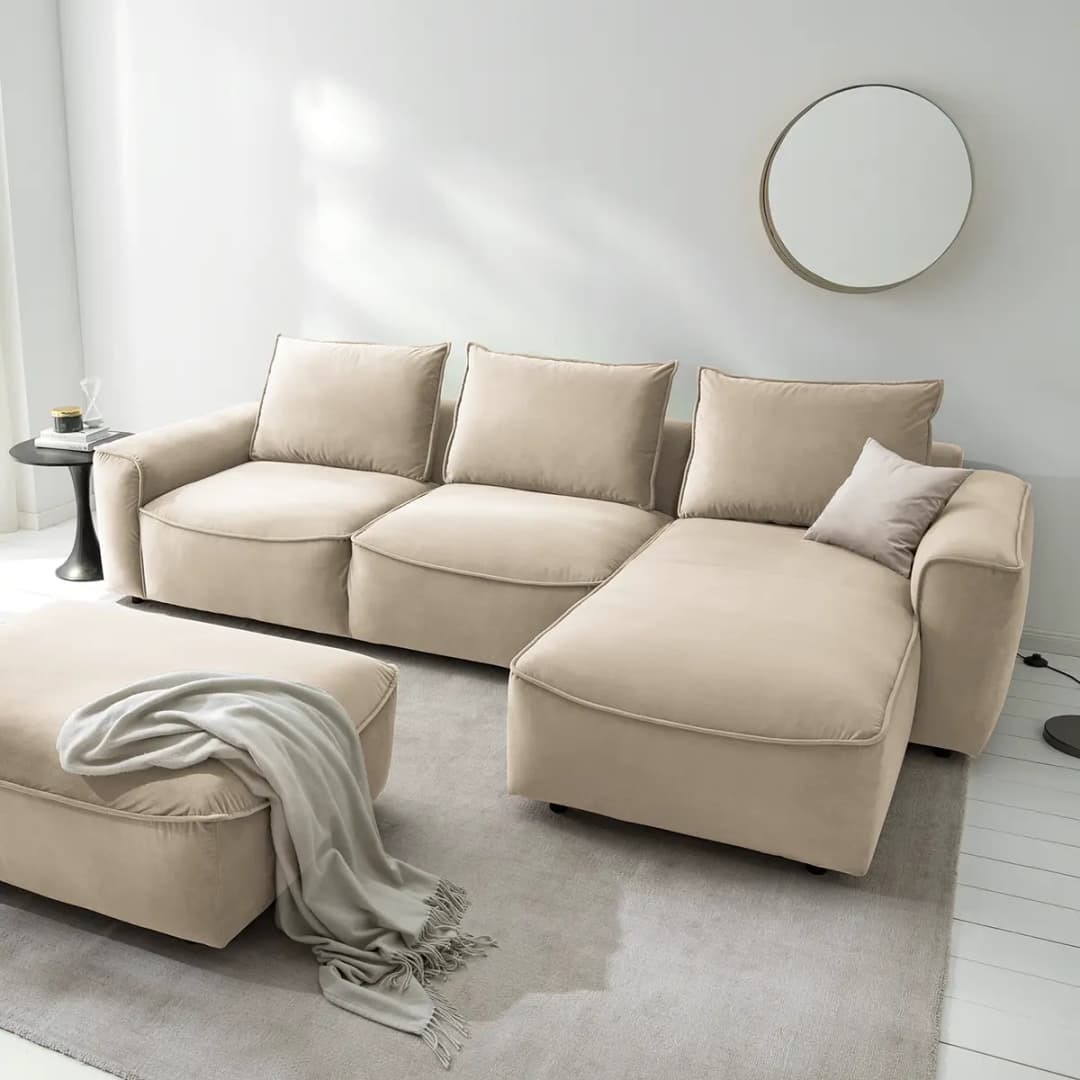 Ecksofa mit Longchair Gold Samt Shyla | Gold