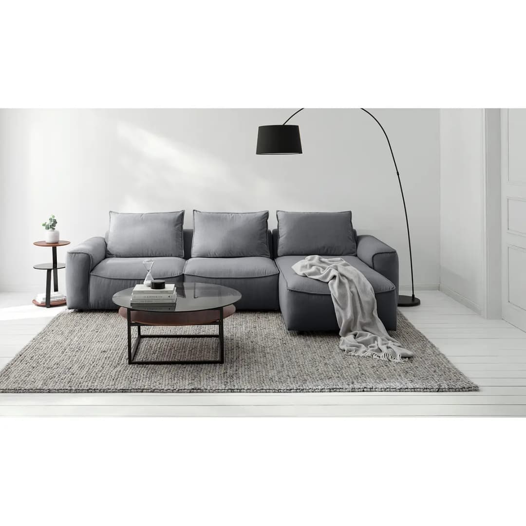 Ecksofa mit Longchair Grau Webstoff Saia | Grau