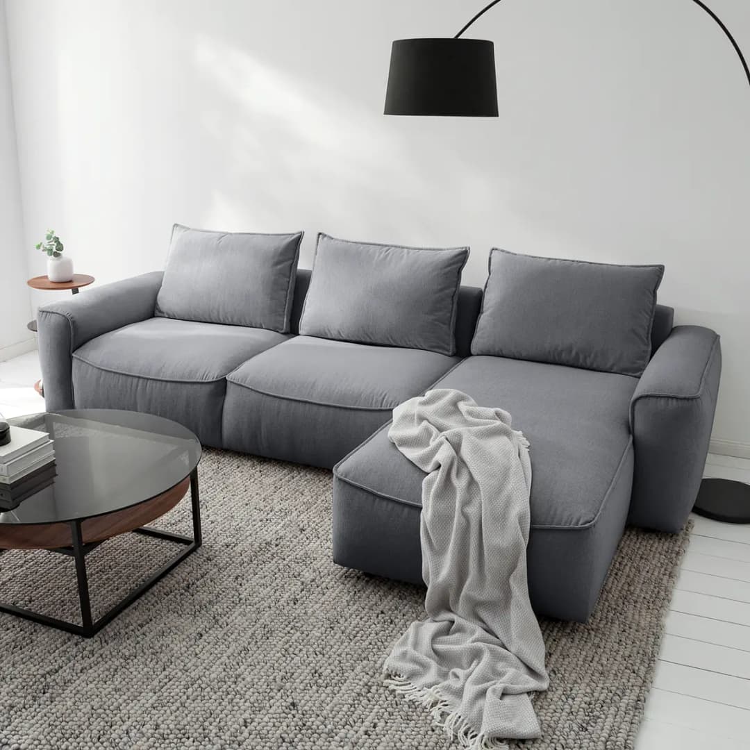Ecksofa mit Longchair Grau Webstoff Saia | Grau