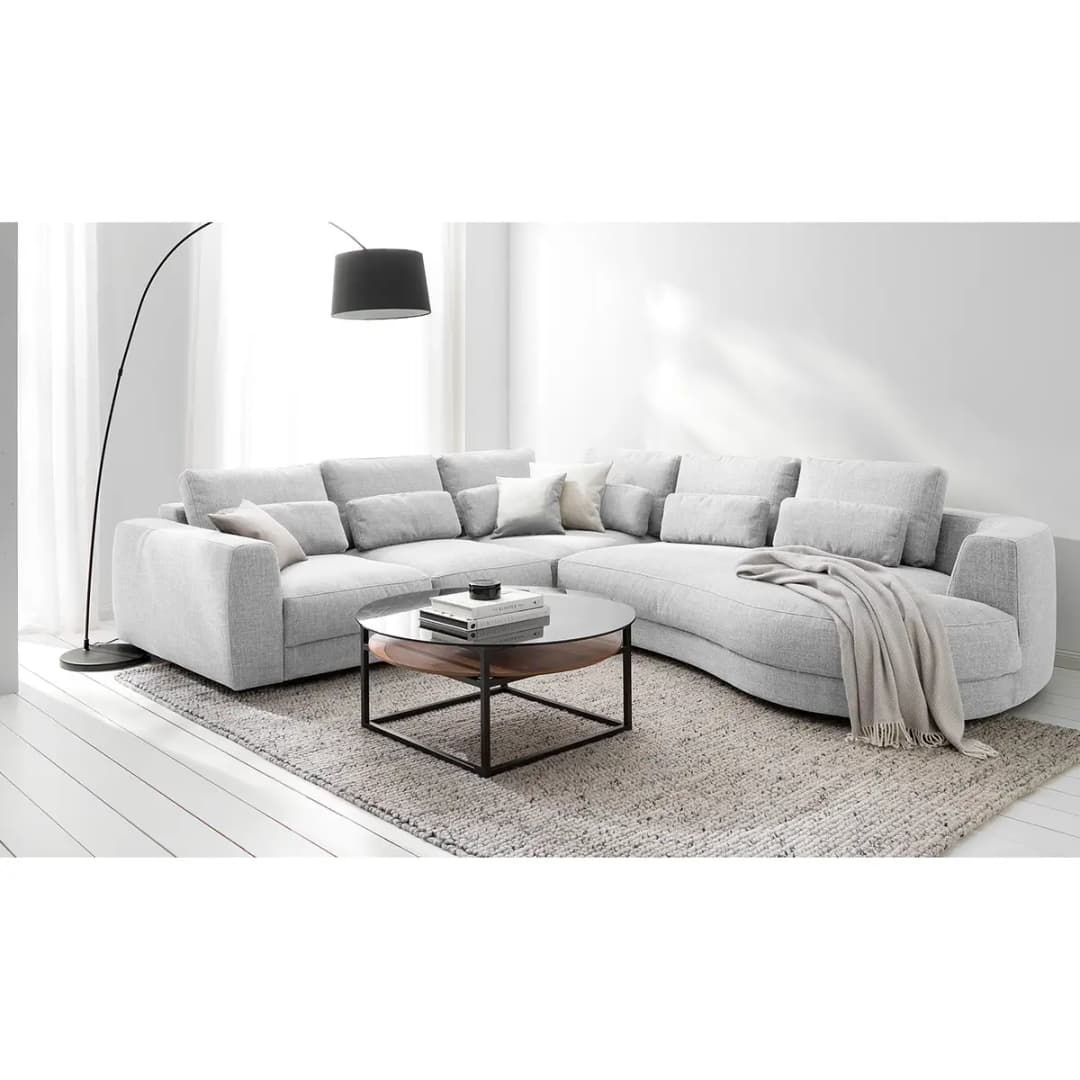 Ecksofa 2-Sitzer mit Ottomane Grau Webstoff Amila | Grau