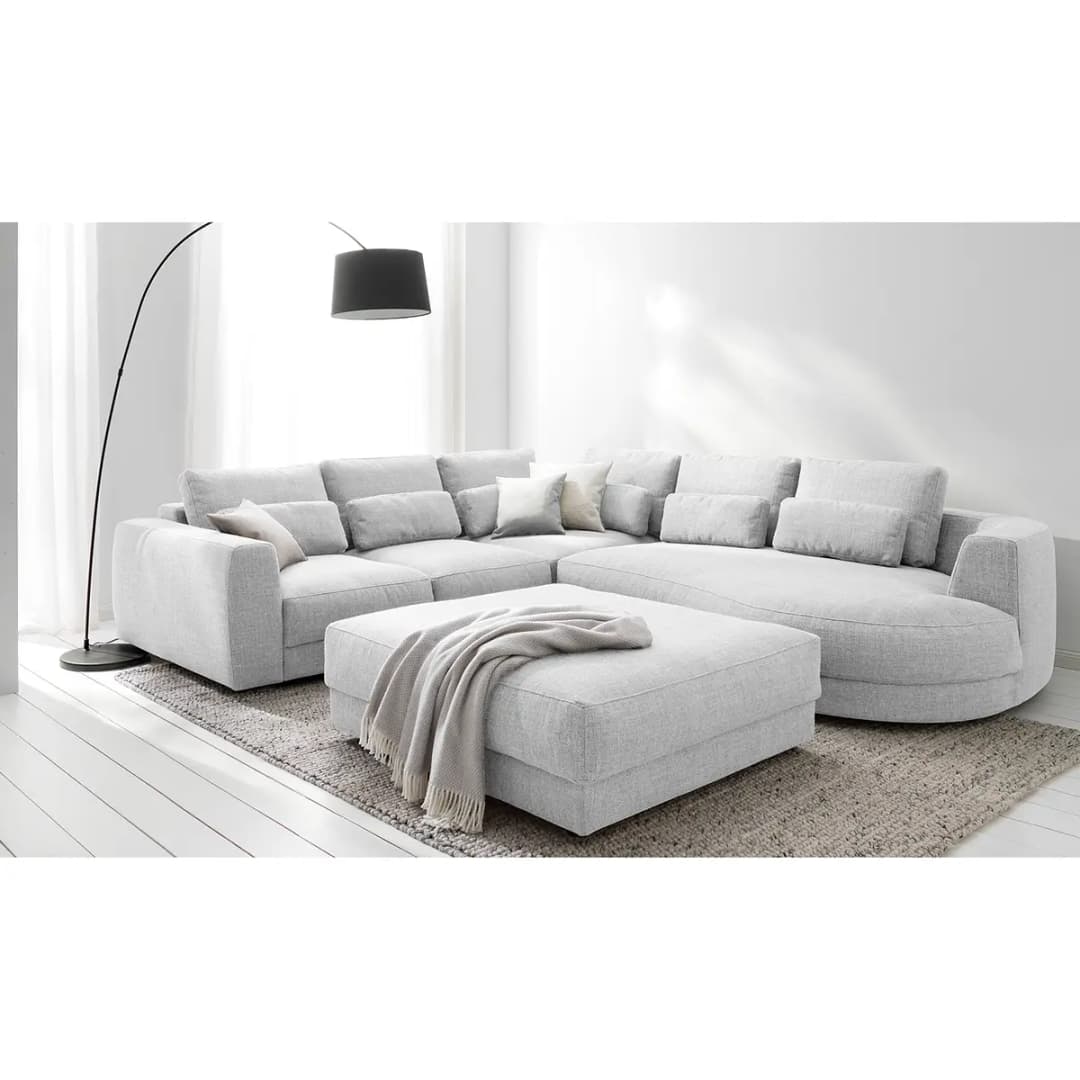 Ecksofa 2-Sitzer mit Ottomane Grau Webstoff Amila | Grau