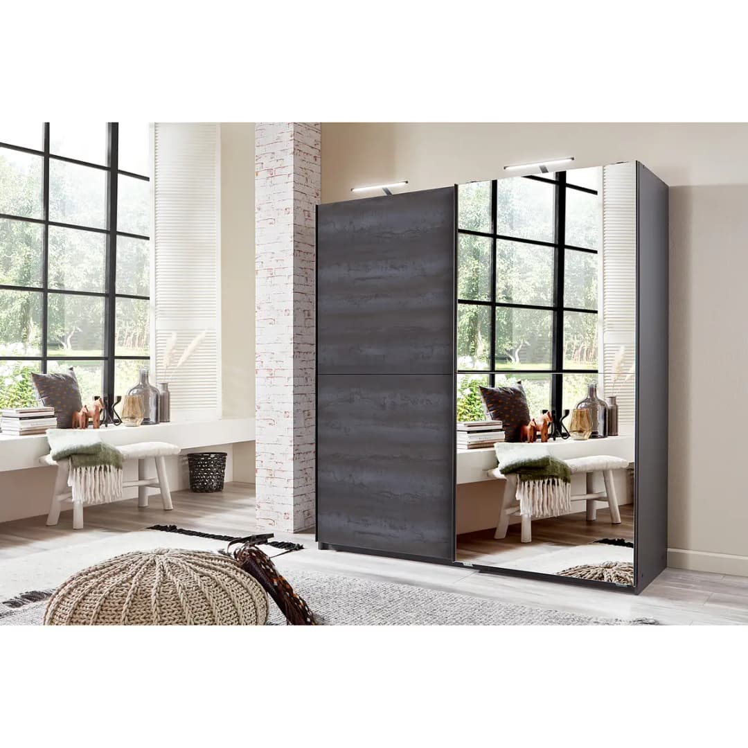 Schwebetürenschrank 180cm Schwarz | Schwarz