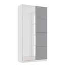 Drehtürenschrank 91cm Weiß/Hochglanz Weiß/Grau | Weiß