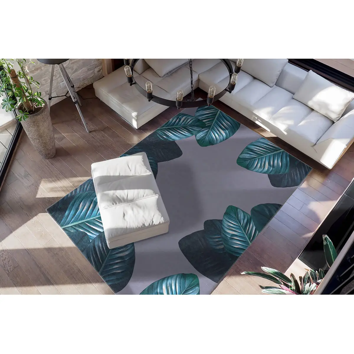 Kurzflorteppich Tropical Schwarz/Grün 130 x 190cm | Mehrfarbig