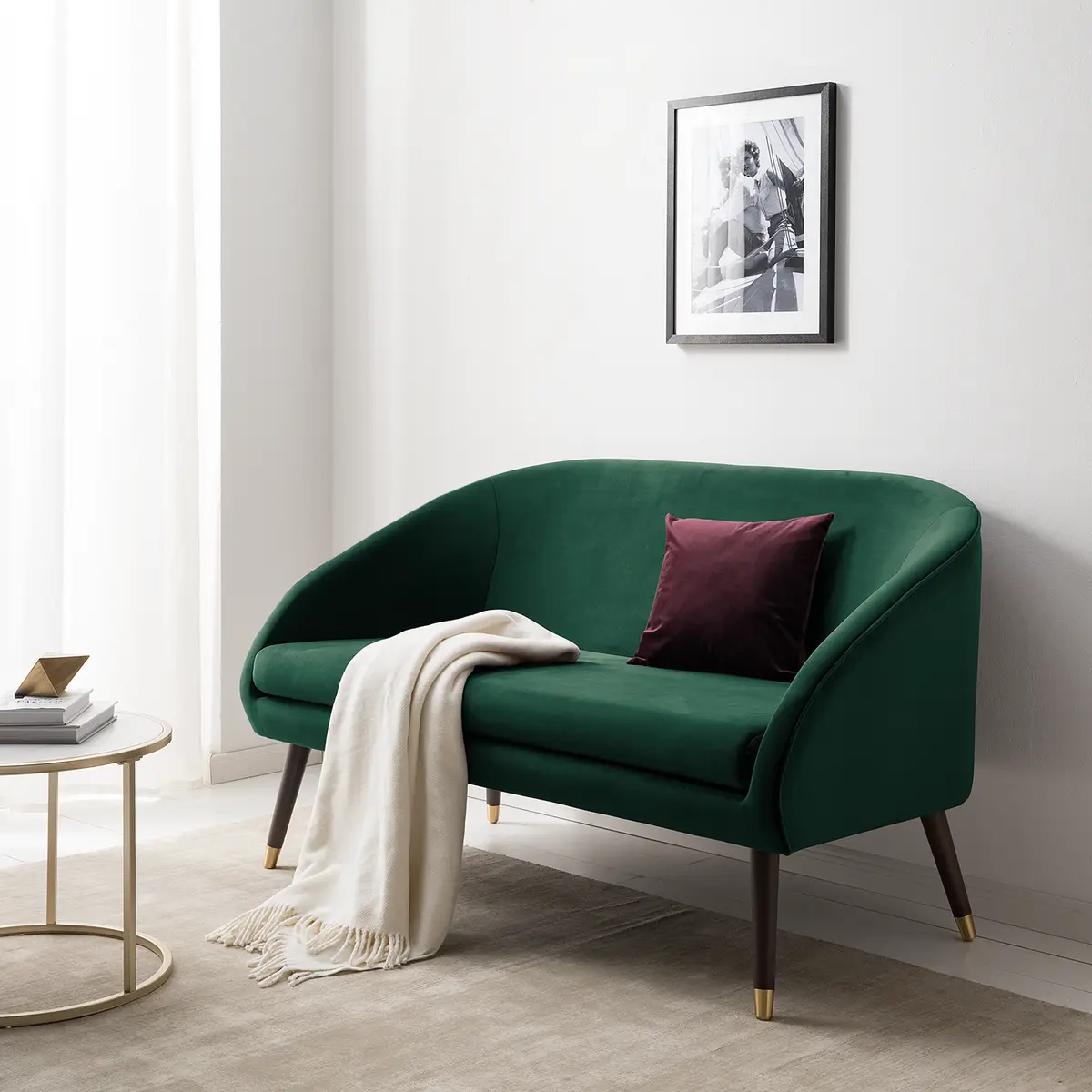 Sofa Volonne 2-Sitzer Grün Samt Ravi | Grün