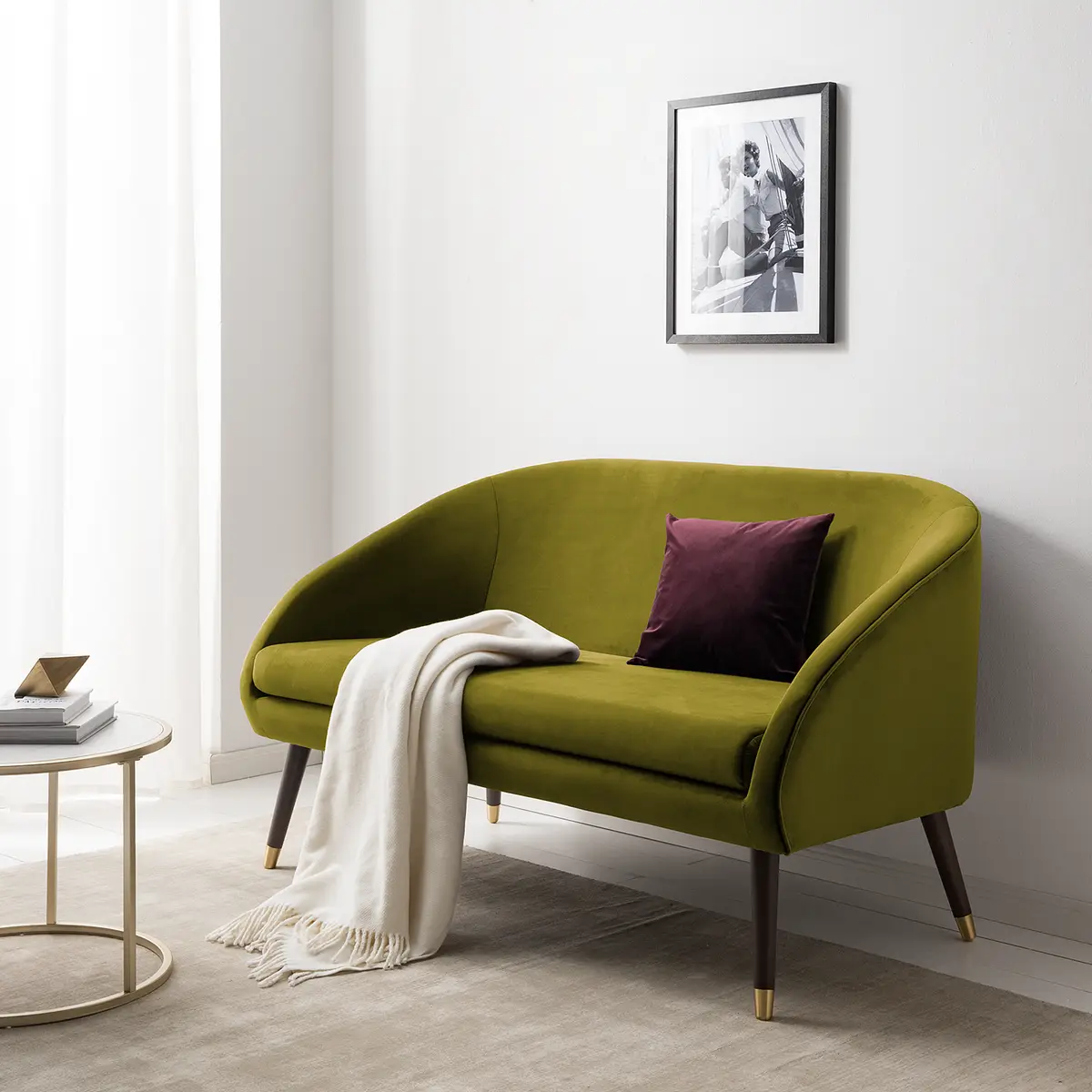 Sofa Volonne 2-Sitzer Grün Samt Ravi | Grün
