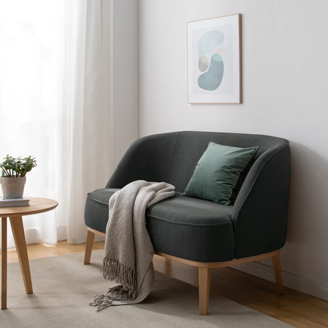 Sofa 2-Sitzer Schwarz Webstoff Nere | Schwarz