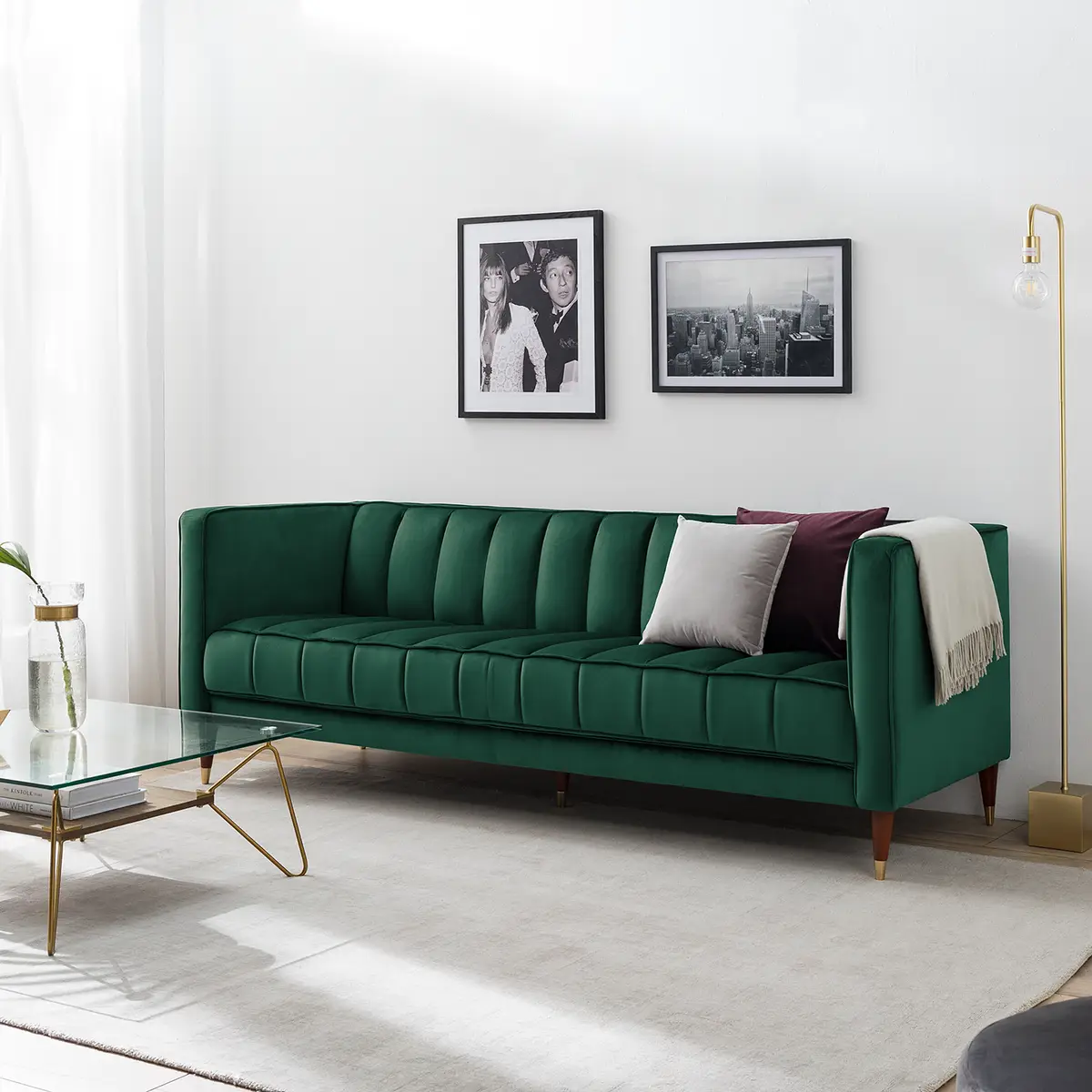 Sofa Suzy 2,5-Sitzer Grün Samt Ravi | Grün