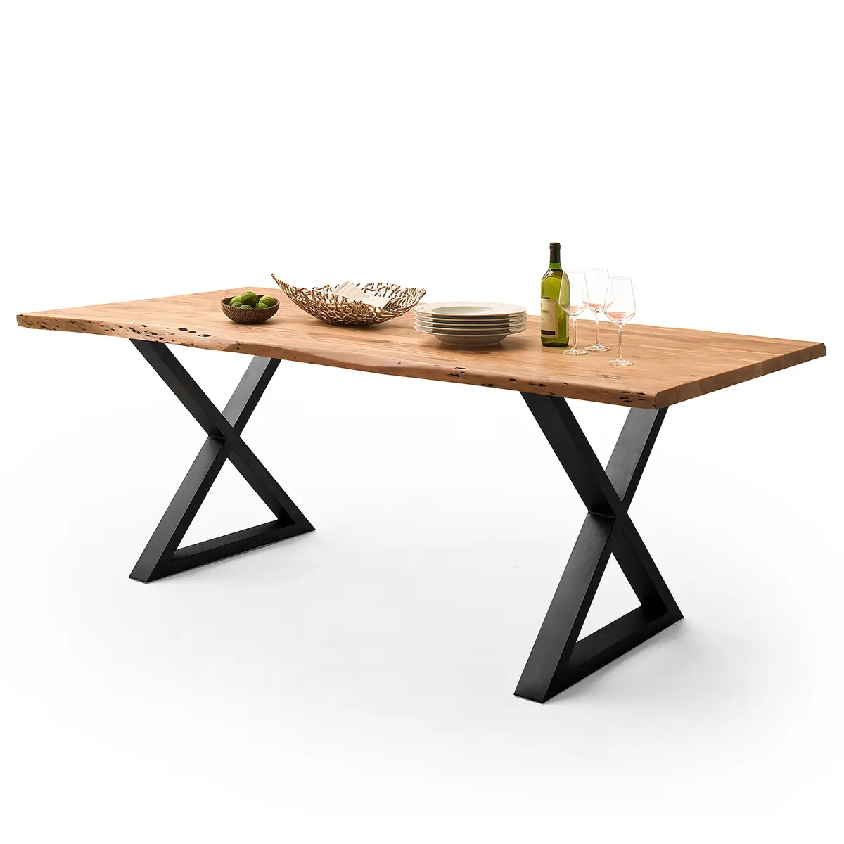 Massiver Baumkanten-Esstisch 200 x 100cm Braun/Akazie Braun