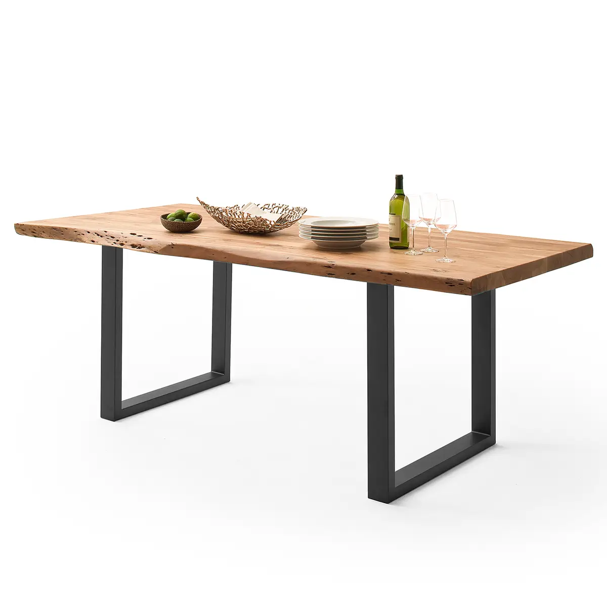 Massiver Baumkanten-Esstisch 200 x 100cm Braun/Akazie Braun