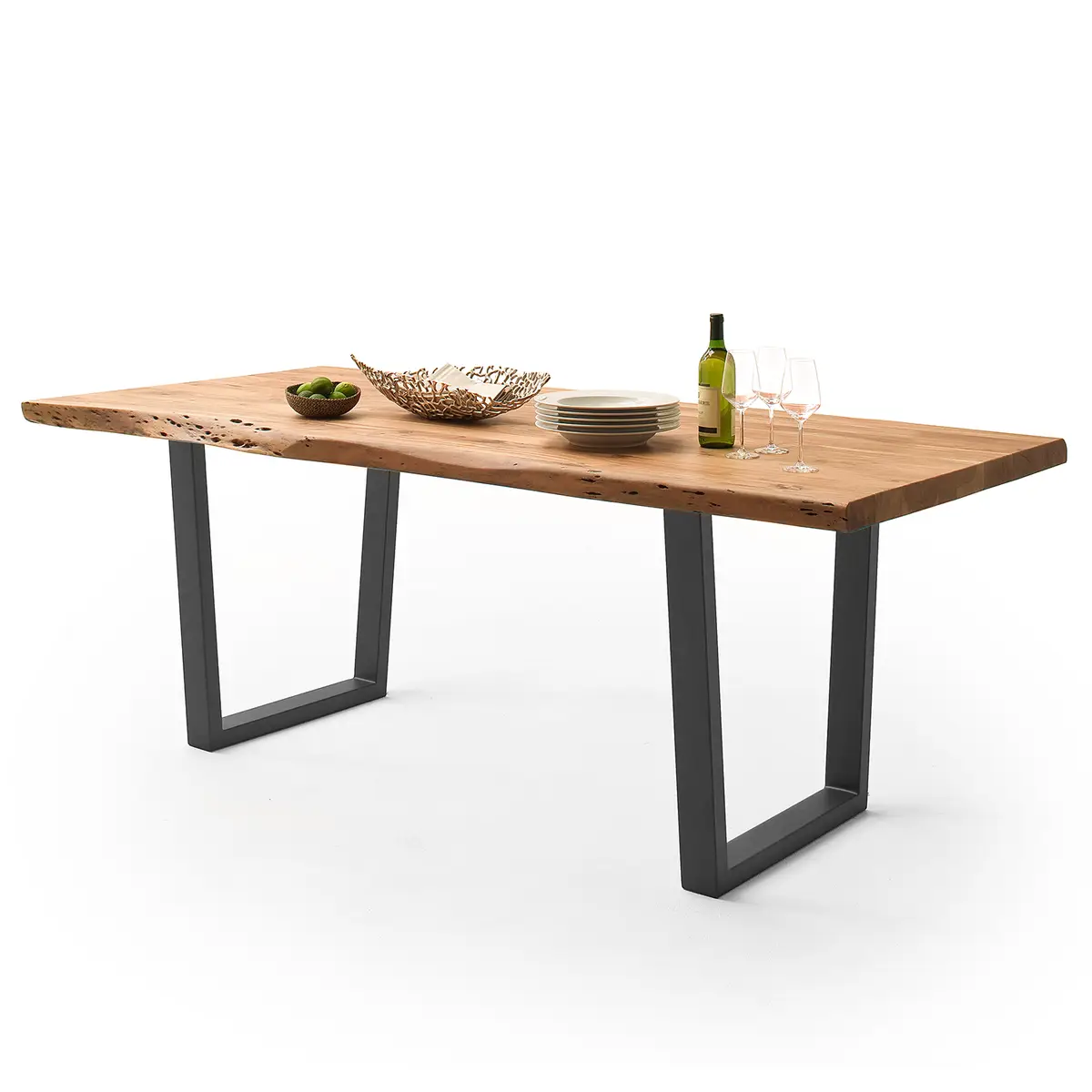 Massiver Baumkanten-Esstisch 220 x 100cm Braun/Akazie Braun