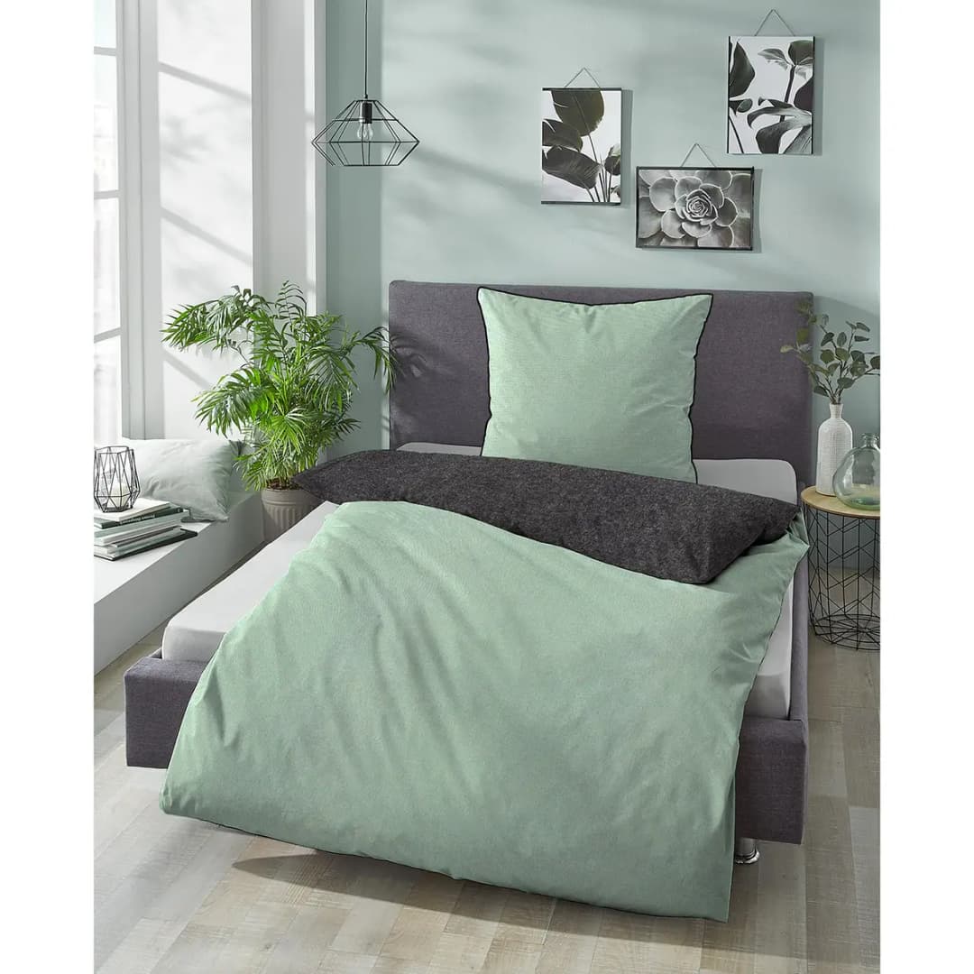 Melange-Flanell Bettwäsche Set | Grün