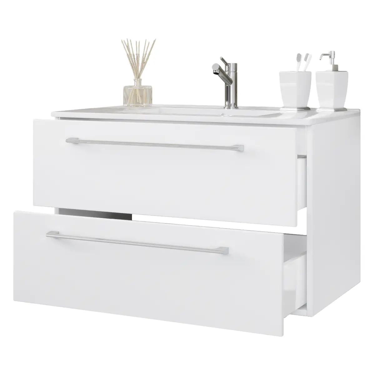 Badezimmerset Muniz II 2-teilig 80cm Weiß/Weiß | Weiß