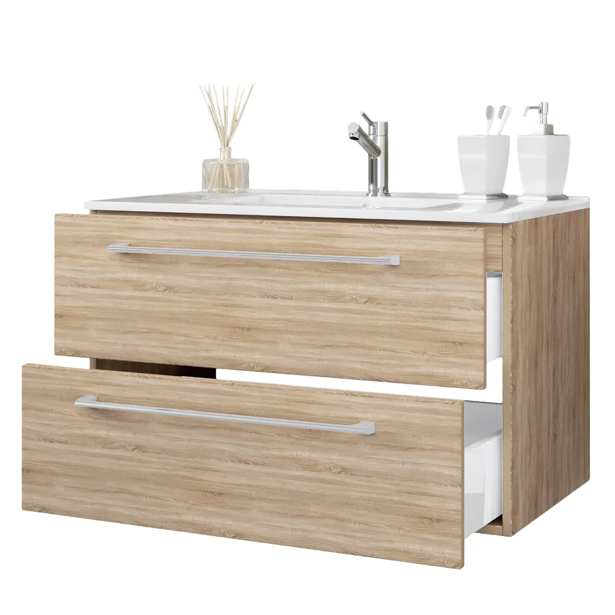 Badezimmerset Muniz I 2-teilig 80cm Beige/Eiche Sonoma Dekor | Beige