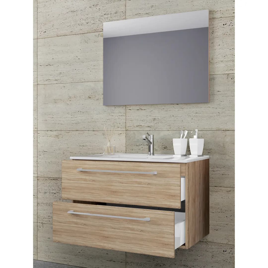 Badezimmerset Muniz I 2-teilig 80cm Beige/Eiche Sonoma Dekor | Beige