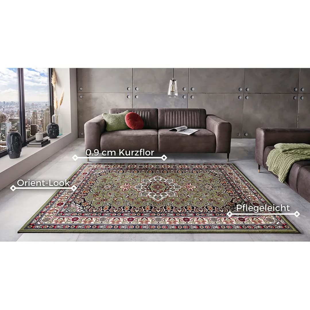 Kurzflorteppich Parun Täbriz | Grün