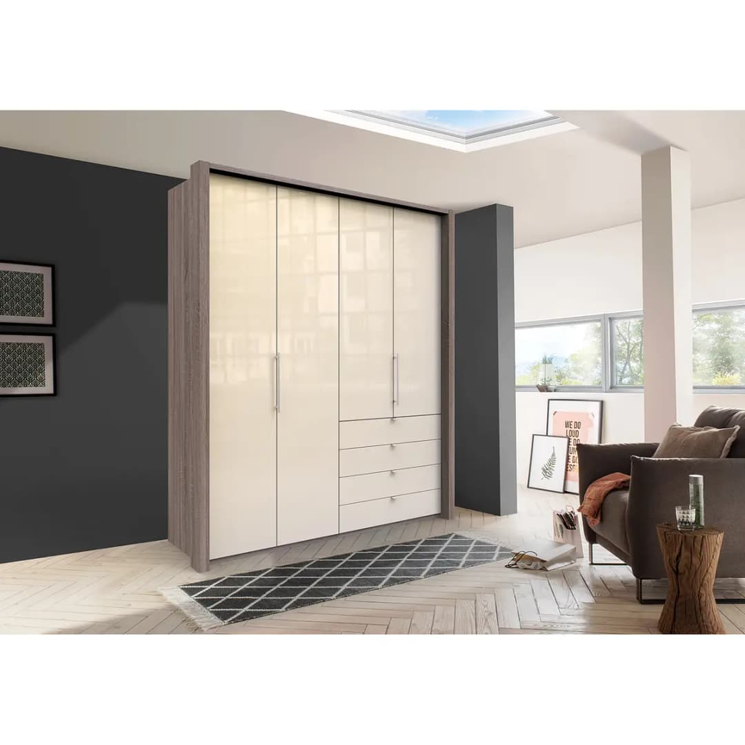 Falttürenschrank I 236cm Schublade rechts Braun/Grau/Trüffeleiche