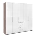 Falttürenschrank VI 236cm Braun/Grau/Trüffeleiche Dekor/Glas Weiß