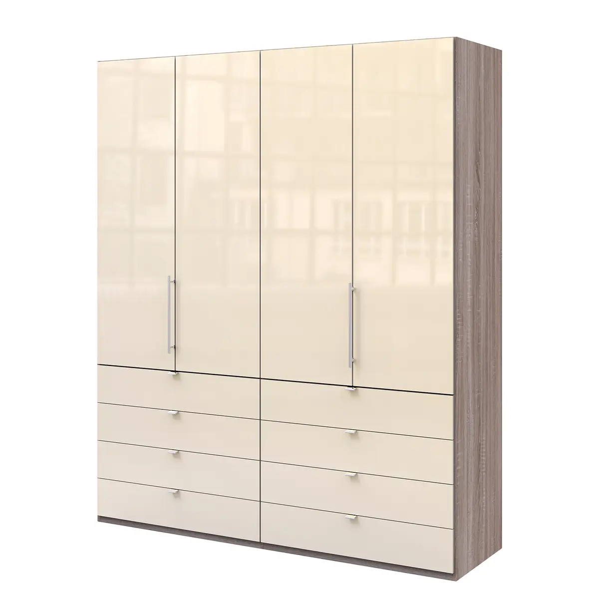 Falttürenschrank II 200 x 236cm Braun/Grau/Trüffeleiche Dekor/Glas