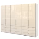 Falttürenschrank II 300 x 216cm Weiß/Alpinweiß/Glas Magnolie | Weiß