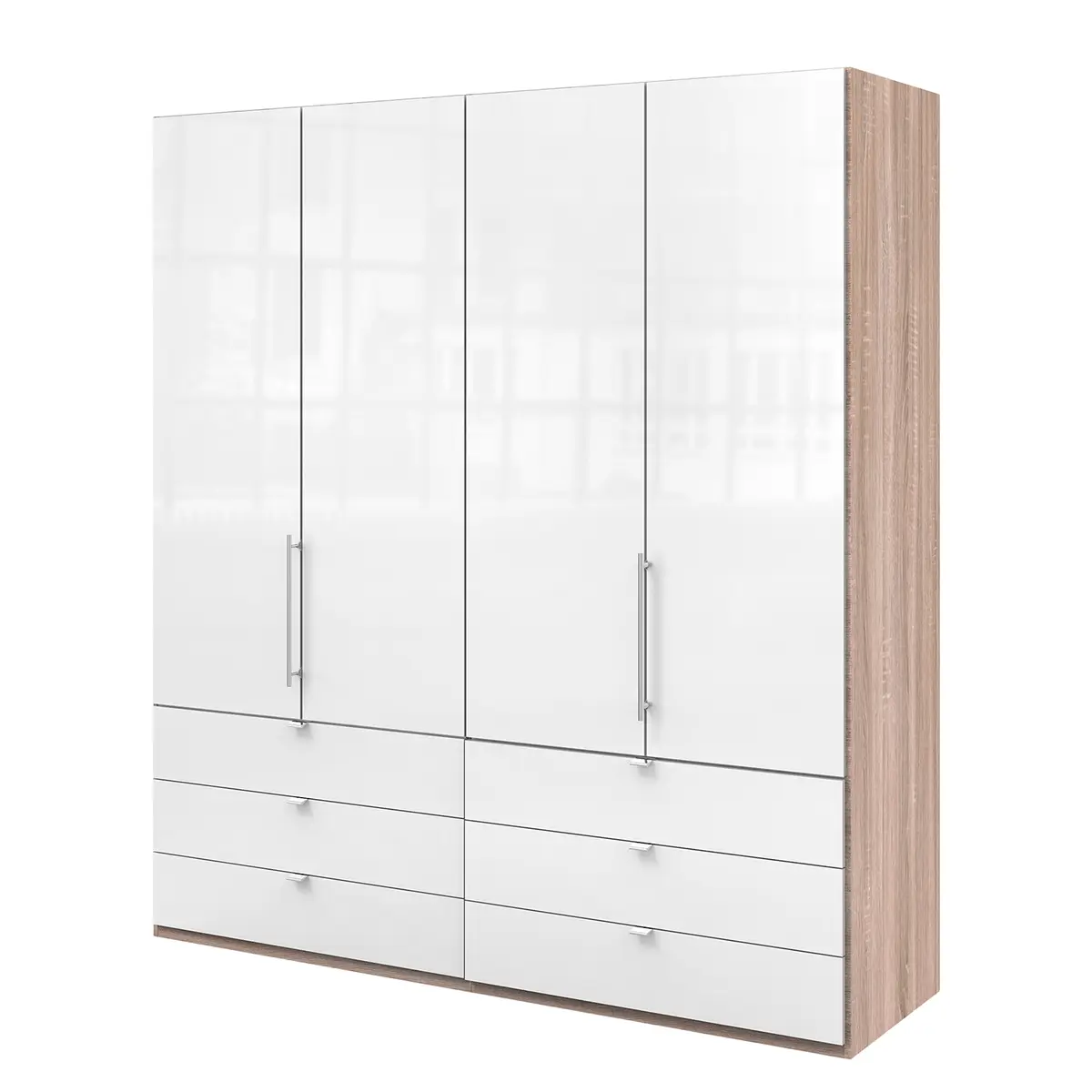 Falttürenschrank II 200 x 216cm Braun/Eiche Sägerau Dekor/Glas Weiß