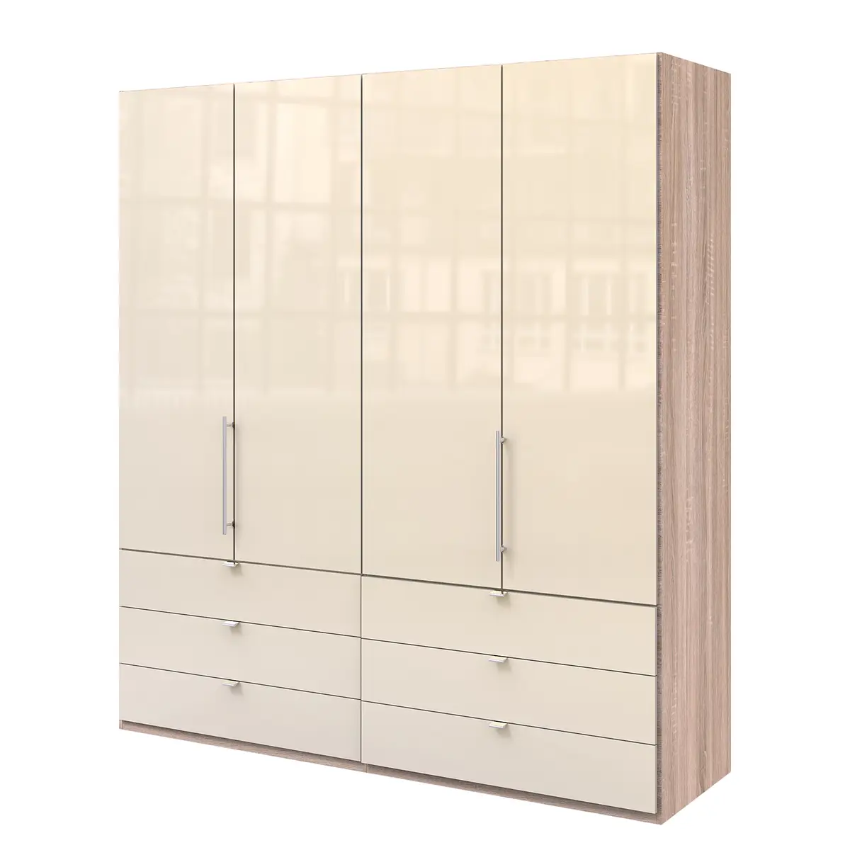 Falttürenschrank II 200 x 216cm Braun/Eiche Sägerau Dekor/Glas | Braun
