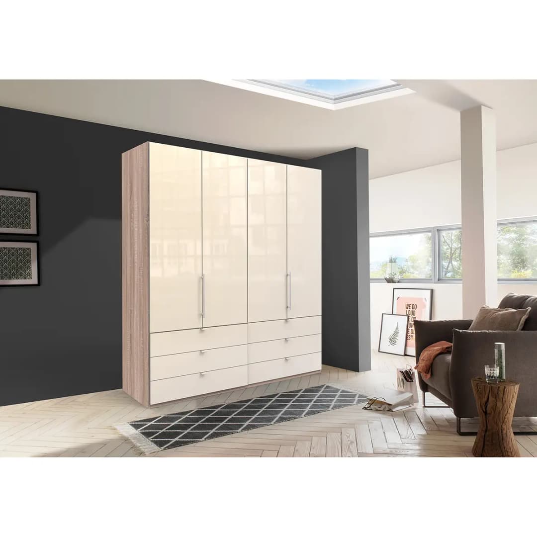 Falttürenschrank II 200 x 216cm Braun/Eiche Sägerau Dekor/Glas | Braun