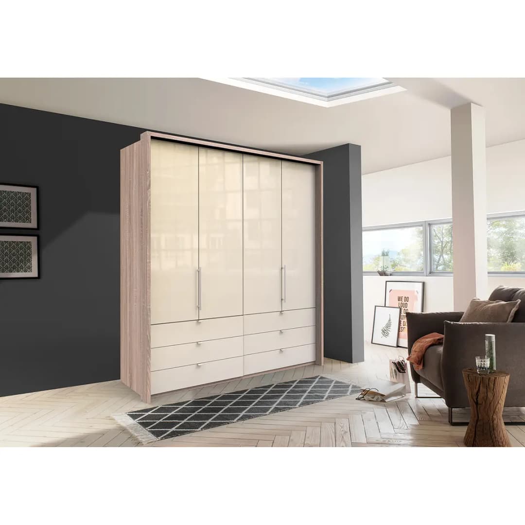 Falttürenschrank II 200 x 216cm Braun/Eiche Sägerau Dekor/Glas | Braun