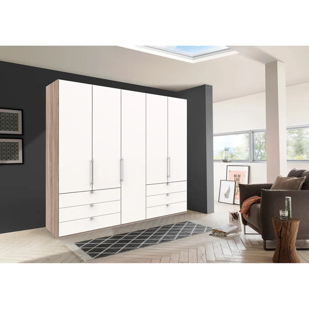 Falttürenschrank IV 250 x 216cm Schublade außen | Braun