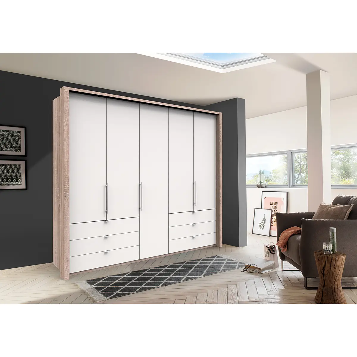 Falttürenschrank IV 250 x 216cm Schublade außen | Braun