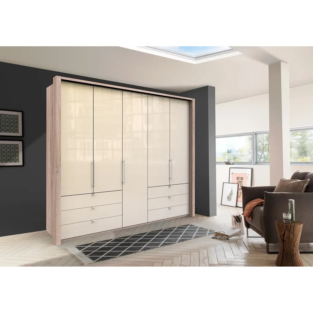 Falttürenschrank IV 250 x 216cm Schublade außen | Braun